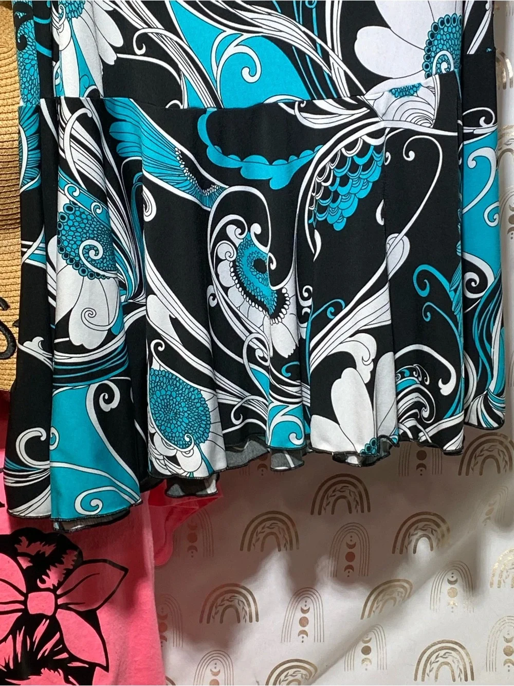 Carol Rose Black Teal White Floral Maxi Skirt